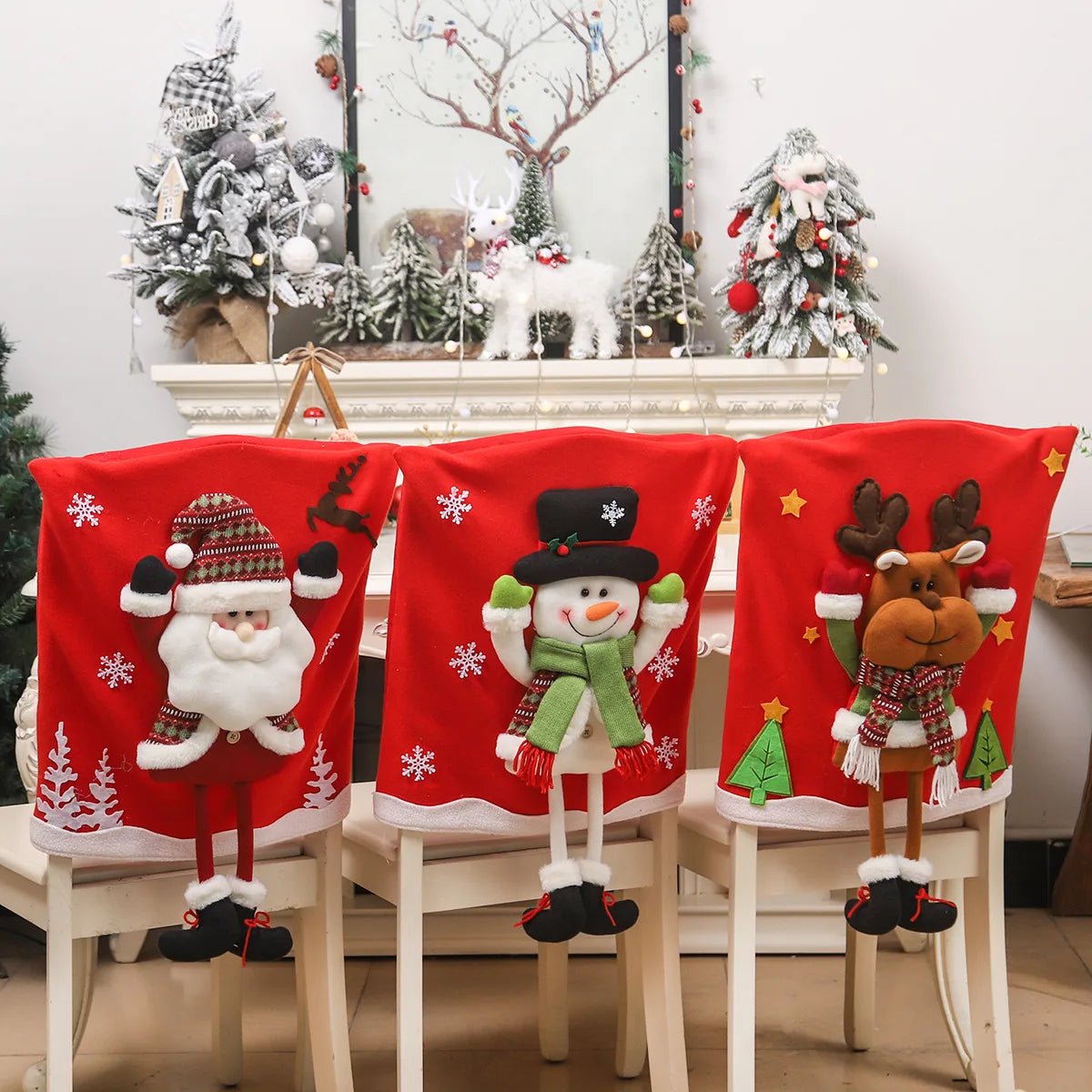 Christmas Chair Covers Snowman Santa Claus Elk Deer Chair Cover Table Decoration Dining Chair Cover Xmas Party Supplies