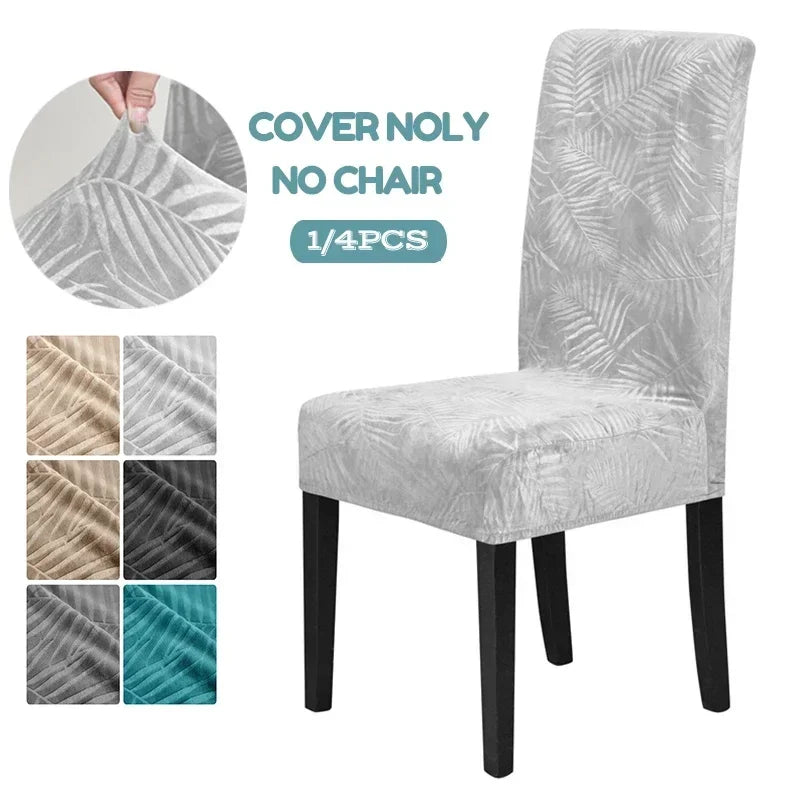 1/4PCS Soft Velvet Dining Chair Covers Leaves Jacquard Seat Slipcover Elastic Solid Color Washable Chair Cover for Home Wedding