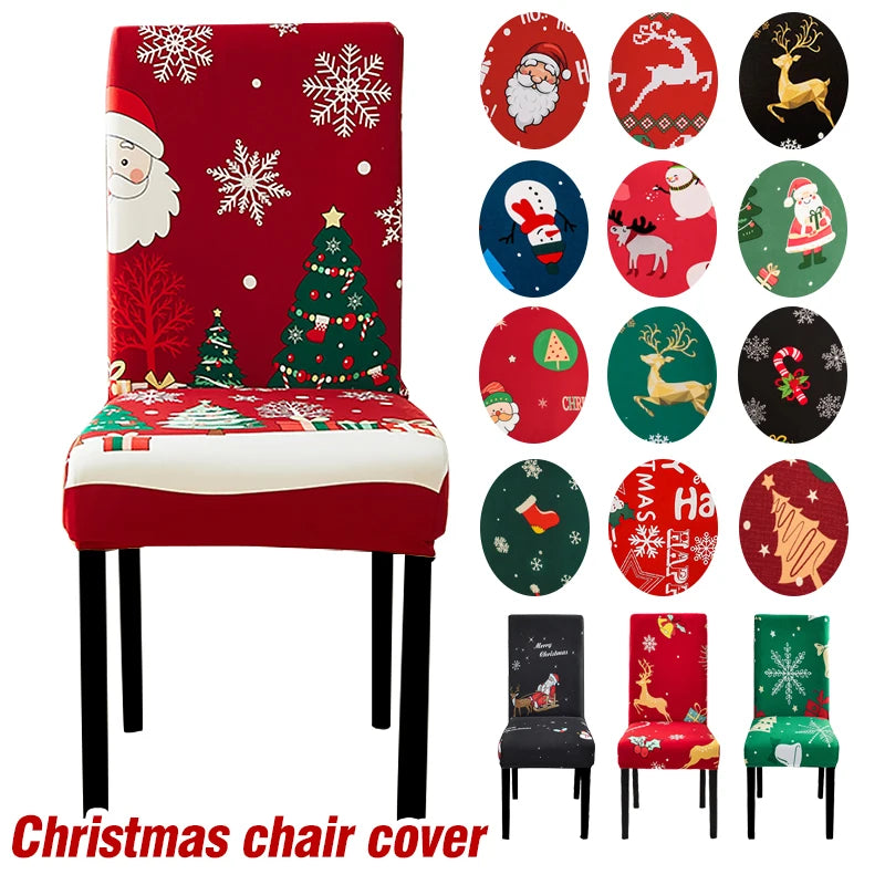 Christmas Chair Covers Stretch for Living Room Chair Protector Slipcovers Christmas Decoration Home Decor Dining Room Chair Seat Cover