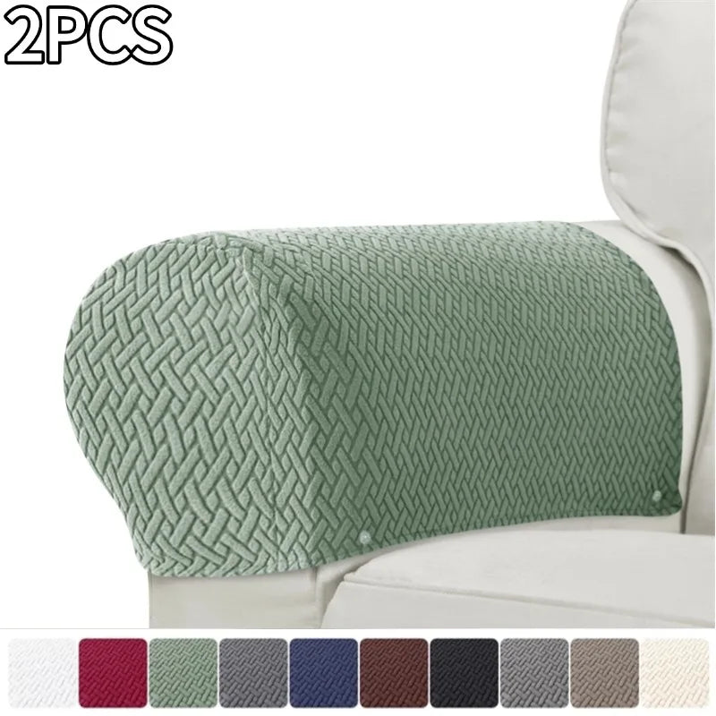 2pcs/set Jacquard Armrest Chair Covers Solid Color Sample Dust-proof Sofa Arm Covers Universal Cover for Living Room Home Decor