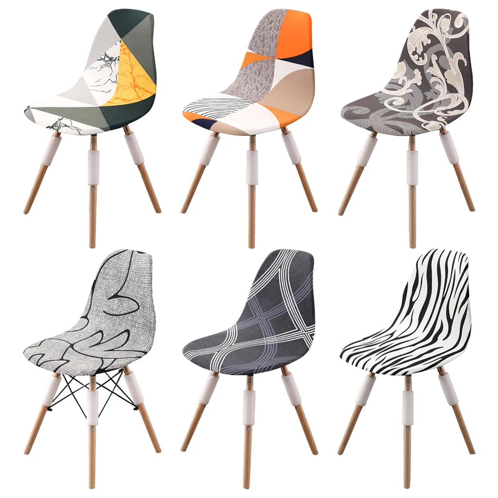 Shell Chair Seat Cover Printed Washable Chair Cover Short Back Seat Covers Home Hotel Soft Slipcover Anti-Dust