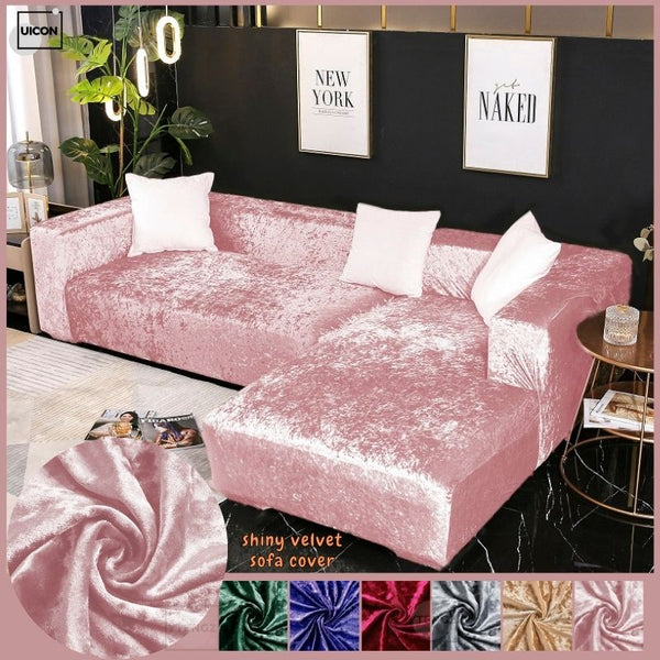 Shiny Velvet Sofa Covers Elastic L Shaped Corner Couch Cover L Shaped Sofa Slipcover Luxury Protector Sparkling Soft 1/2/3/4 seat