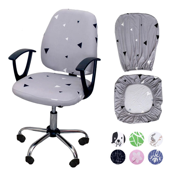 Simple Split Office Chair Covers Sectional Elastic Computer Chair Cover Spandex Stretch Printed Seat Slipcovers Decor Two Parts
