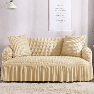 Thick Ruffled Seersucker Elastic L-Shaped Corner Sofa Cover