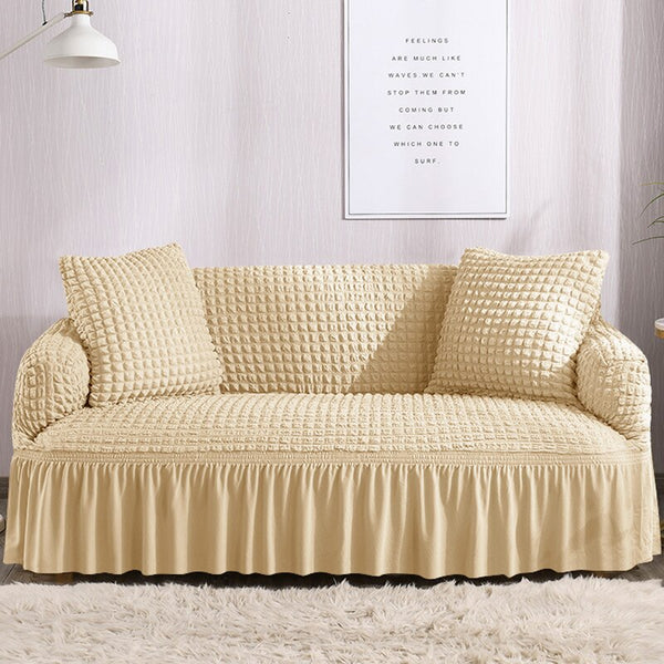 Sofa Cover for Living Room Thick Ruffled Seersucker Elastic L Shaped Corner Couch Cover 1/2/3/4 Seater Cover for Sofa Slipcover