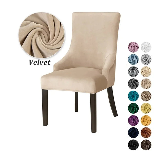 Soild Color Washable Velvet Dining Chair Cover Elastic Wingback Chair Cover High Back Sloping Armchairs Slipcover for Home Decor