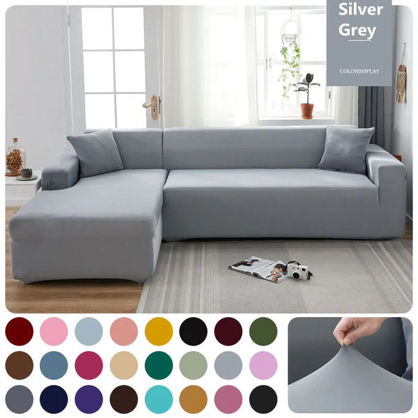 Solid Color Corner Sofa Cover Elastic Plain Couch Cover Stretch Slipcovers L Shape Sofa Need Buy 2pcs Sofa Cover