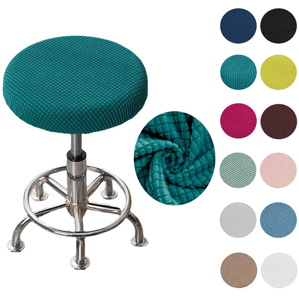 Solid Color Jacquard Round Chair Cover Dining Bar Stool Cover Elastic Chair Cushion Cover Washable Bar Seat Cover Seat Slipcover