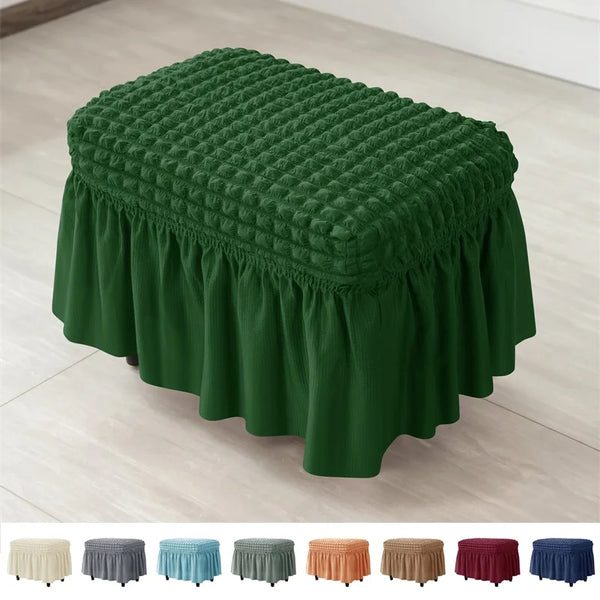 Solid Color Seersucker Stool Cover Stretch Footstool Skirt Slipcover Footstool Cover Elastic All-inclusive Footrest Covers Hogar