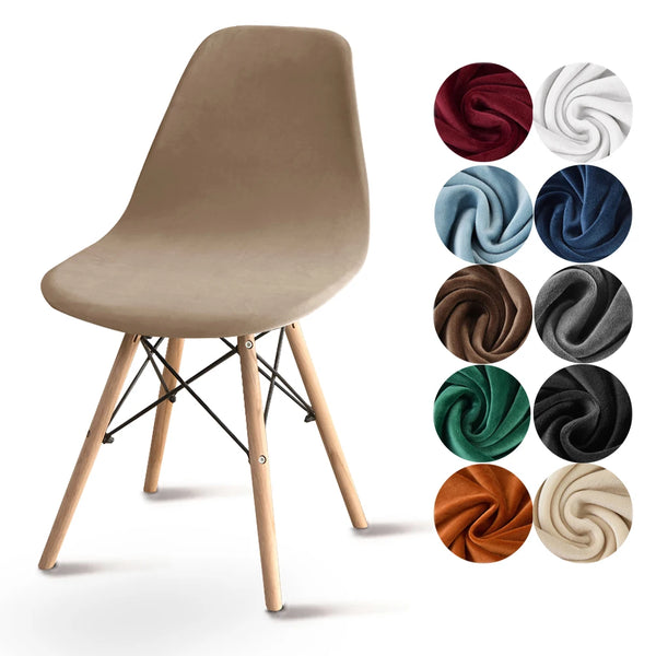 Solid Color Velvet Shell Chair Cover Washable Removable Back Chair Covers Stretch Dining Seat Cover