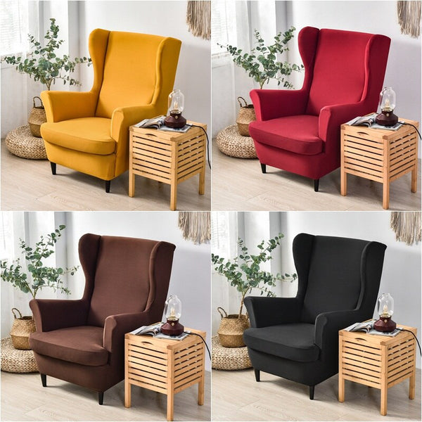 Solid Color Wing Chair Cover Stretch Spandex Armchair Covers Europe Removable Relax Sofa Wingback Slipcovers With Seat Cushion Covers