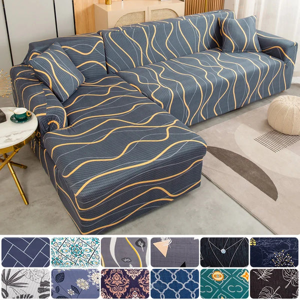 Spandex Modern Polyester Corner Sofa Couch Slipcovers Printed Elastic Sofa Covers Couch Protector L Shape Need 2 Pieces