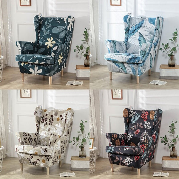 Spandex Sloping Arm Wing Back Chair Covers Elastic Armchair Slipcovers Removable Sofa Wing Slipcover with Seat Cushion Covers