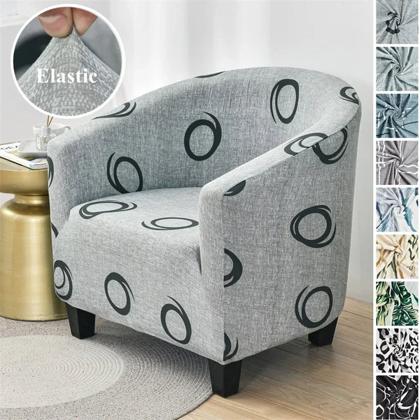 Spandex Club Tub Chair Cover Flower Print Club Armchair Slipcover Elastic Washable Seat Case Protector for Living Room Home Decor