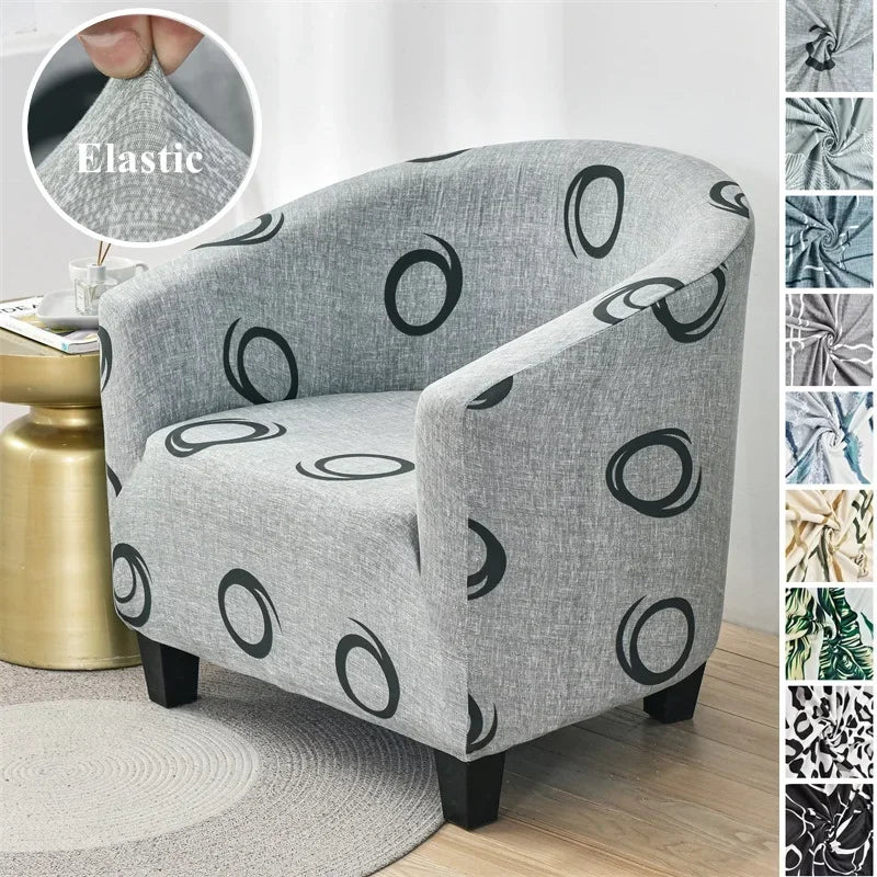 Spandex Club Tub Chair Cover Flower Print Club Armchair Slipcover Elastic Washable Seat Case Protector for Living Room Home Decor