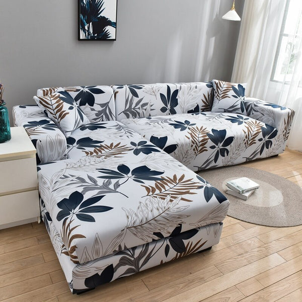 Square Printed L-shape Chaise Longue Slipcovers Sofa Covers for Living Room Sofa Protector Anti-dust Elastic Stretch Covers for Corner Sofa