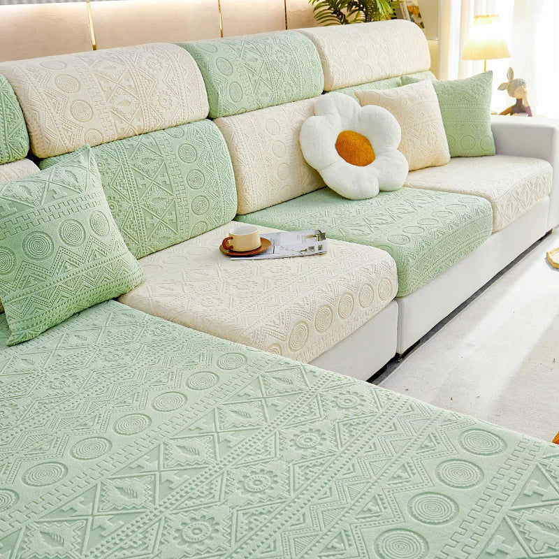 Stretch Adjustable Non-slip Sofa Seat Cushion Covers Jacquard Fleece L Shaped Corner Couch Slipcovers