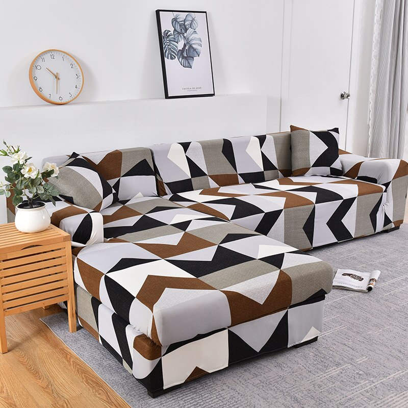 Stretch Elastic Corner Sofa Covers for Living Room Geometric Couch Cover Pets Kids Dustproof
