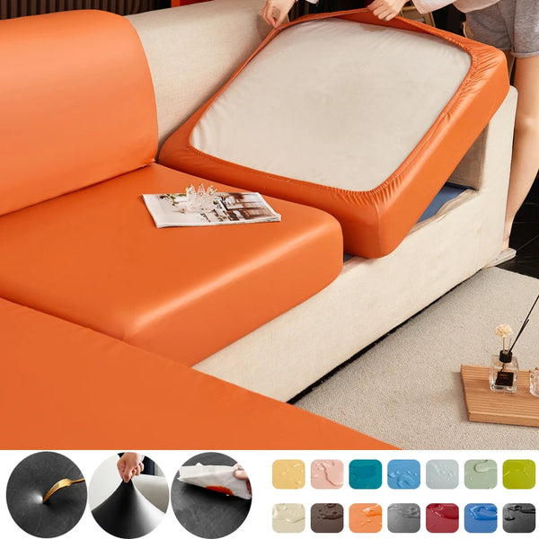 Stretch PU Leather Waterproof Sofa Cushion Cover Sofa Seat Slipcover Backrest Cover Easy Clean Sofa Protector for Pets Kids