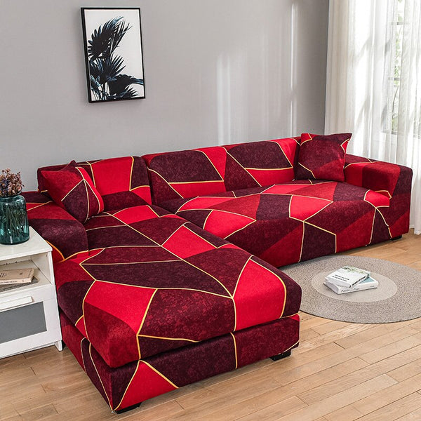 Stretch Sofa Cover for Living Room Geometric Slipcover Elastic Corner Couch Cover for Different Shape L-shaped Dust Protective Cover