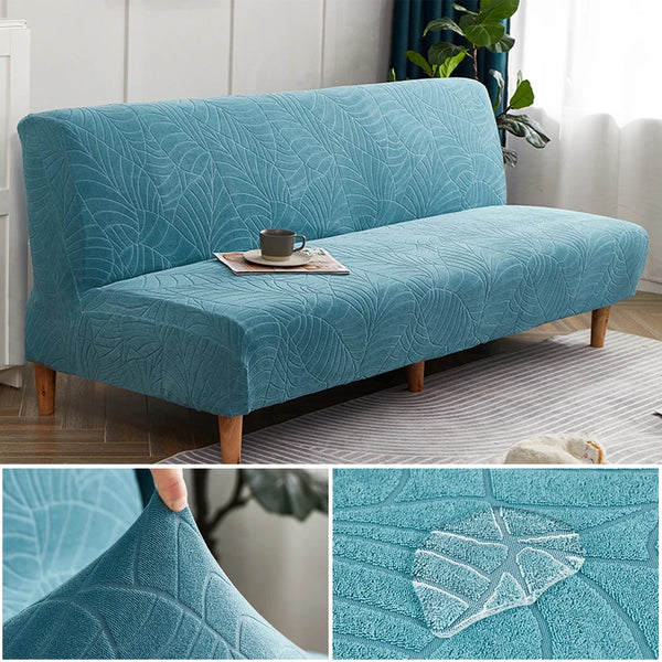 Stretch Armless Sofa Bed Covers Spandex Jacquard Leaf Pattern Elastic Feature Water Repellent Sofa Slipcover