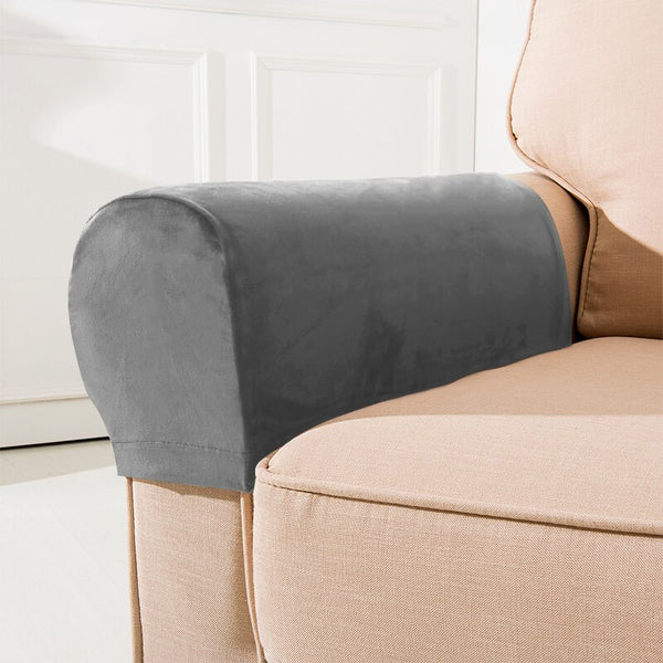 2pcs Stretch Velvet Grey Sofa Armrest Cover for Living Room Dustproof Chair Stool Armrest Protector Towel  Furniture Decoration