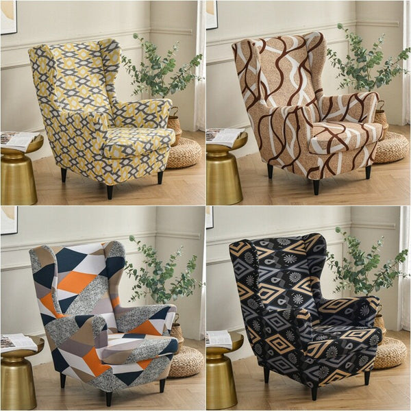 Stretch Wing Chair Cover Geometric Spandex Armchair Covers Nordic Removable Ottoman Wingback Cover Sofa Slipcover With Seat Cushion Cover