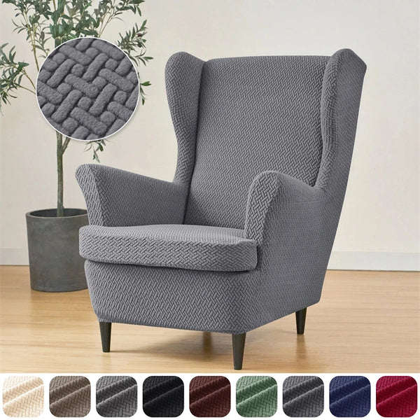 Stretch Wing Chair Cover Jacquard Wingback Sofa Covers Elastic Spandex Armchair Cover with Cushion Cover