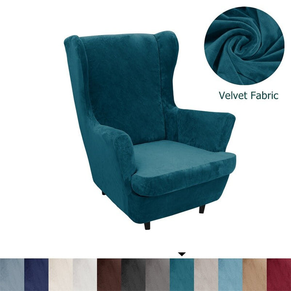 Super Soft Velvet Wing Chair Cover Stretch Armchair Covers Washable Removable Non Slip Sofa Slipcovers with Seat Cushion Cover