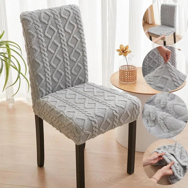 Thicken Plush Dining Chair Covers Jacquard Stretch Chair Seat Slipcovers Soft Warm Chairs Covers for Kitchen Living Room Wedding
