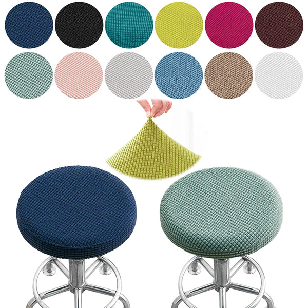 Thickened Solid Color Round Bar Stool Chair Cover Dining Stool Cover Elastic Chair Cushion Cover Washable Bar Seat Cover Slipcover