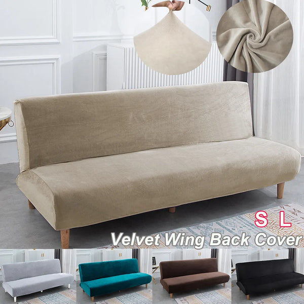 Velvet Sofa Bed Covers Folding Seat Slipcover Modern Futon Stretch Armless Sofa Bed Covers Living Room Elastic Couch Protector