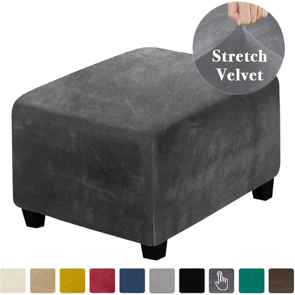 Velvet Fabric Square Ottoman Covers Stretch Footstool Covers Bench Storage Stool Cover Washable Furniture Protector Covers