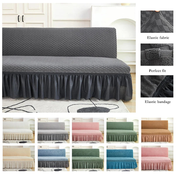 Velvet Jacquard Flower Grid All Without Armless Elastic Sofa Bed Covers with Skirt Slipcover Fitted Couch Bed Cover