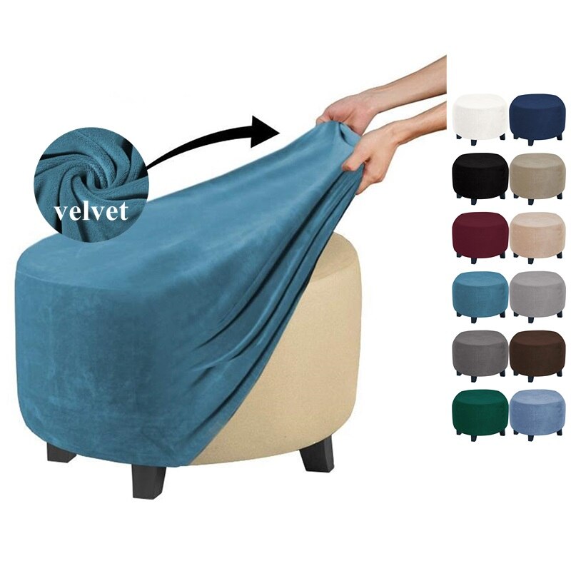 Velvet Stool Cover Round Footrest Cover Super Soft All-inclusive Ottoman Stool Chair Seat Slipcover Living Room Bedroom