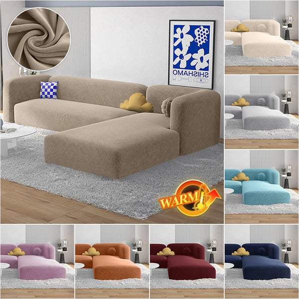 Velvet Plush L Shaped Sofa Cover Stretch Elastic Furniture Couch Slipcover Chaise Longue Corner Sofa Covers
