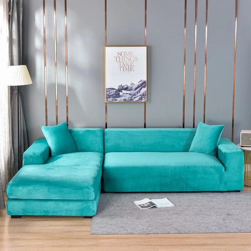 Velvet Plush Sofa Cover All-inclusive Elastic Sectional Couch Cover ...