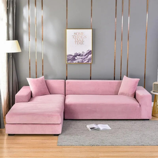 Pink Velvet Sofa Cover All-inclusive Elastic Sectional Pink Couch Cover Chaise Longue L Shaped Thicken Corner Covers