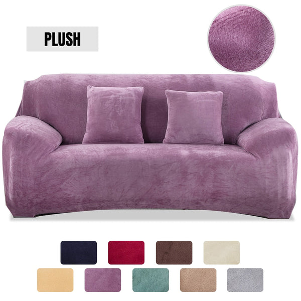 Plush Thicken Purple Sofa Cover All-inclusive Elastic Sectional Light Purple Couch Cover 1/2/3/4 Seater Slipcovers