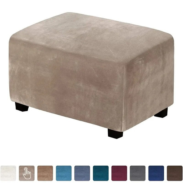 Velvet Rectangle Ottoman Stool Cover Elastic Square Footstool Covers Sofa Slipcover Footrest Chair Covers Furniture Protector Covers