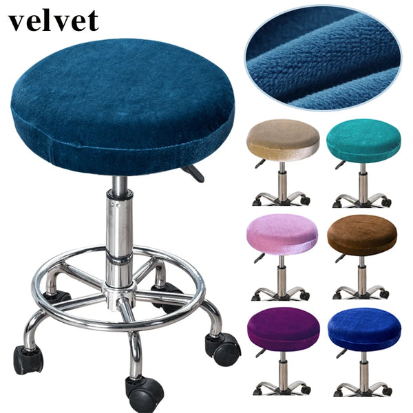 Velvet Round Stool Chair Covers Elastic Swivel Lifting Footstool Bar Chair Seat Cushion Cover Solid Color Dining Chair Cover