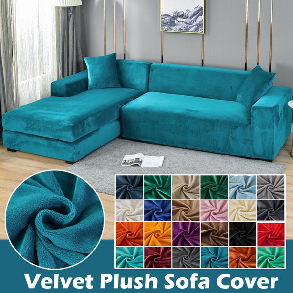 Velvet Sofa Cover Elastic Thick L Shaped Corner Sofa Cover Couch Cover 1/2/3/4 Seater Stretch Cover for Sofa Couch Armchair