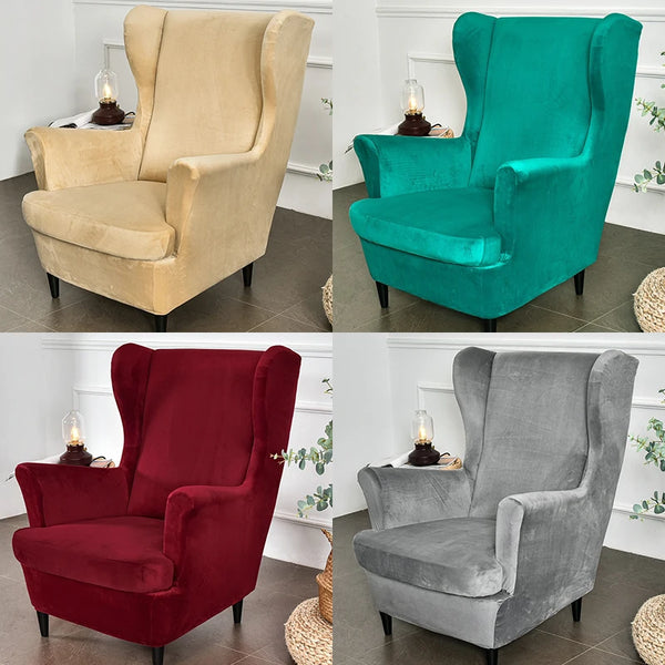 Velvet Wing Chair Cover Stretch Sloping Armchair Covers Wingback King Back Funda Silla Relax Sofa Covers With Seat Cushion Cover