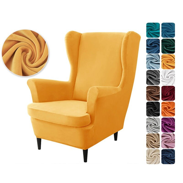 Velvet Wing Chair Covers Stretch Wingback Slipcovers Armchair Cover with Seat Cushion Cover Elastic Solid Color Sofa Chair Slipcovers