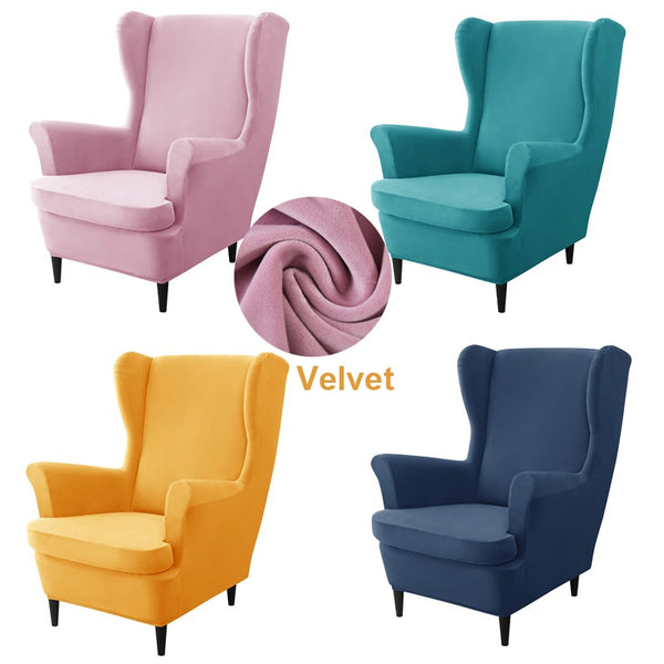 Velvet Wing Chair Covers Stretch Wingback Armchair Cover with Seat Cushion Cover Elastic Sofa Slipcovers Solid Color Sofa Covers