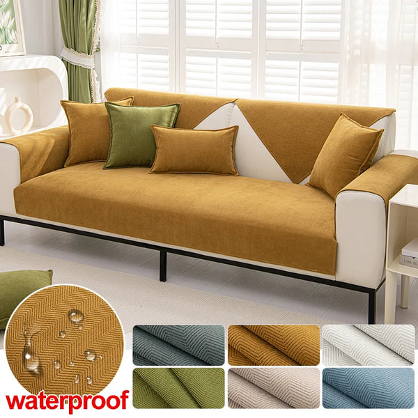 Waterproof Chenille Sofa Throw Covers Four Seasons Universal Striped Sofa Mat Living Room Non-Slip Sofa Towel Cover Protector