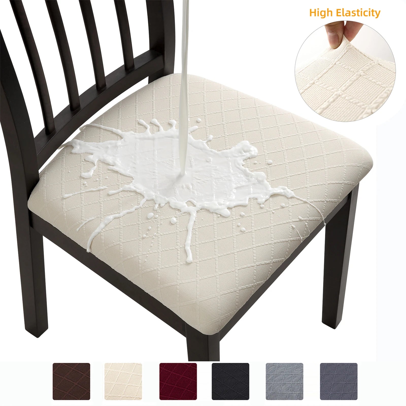 Waterproof Dining Chair Cover Stretch Jacquard Washable Cover Seat Cushion Slipcover Removable Cover Protector for Kitchen Hotel