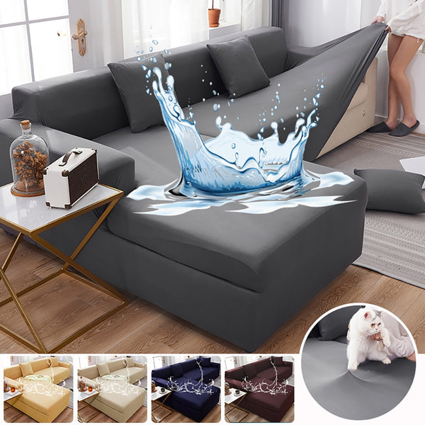 Waterproof Elastic Sofa Cover All-inclusive Plain Color L Shaped Corner Sofa Cover For Living Room 1/2/3/4 Seats Corner Couch Protector