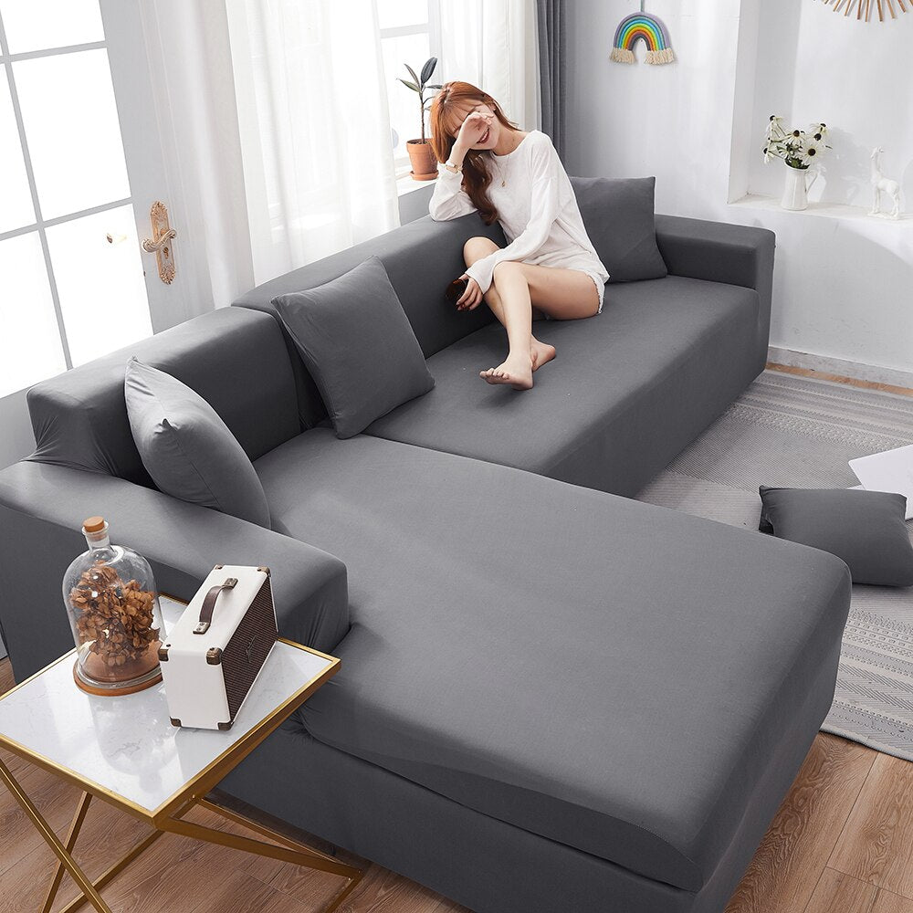 Waterproof Elastic Sofa Cover All-inclusive Plain Color L Shaped Corne ...