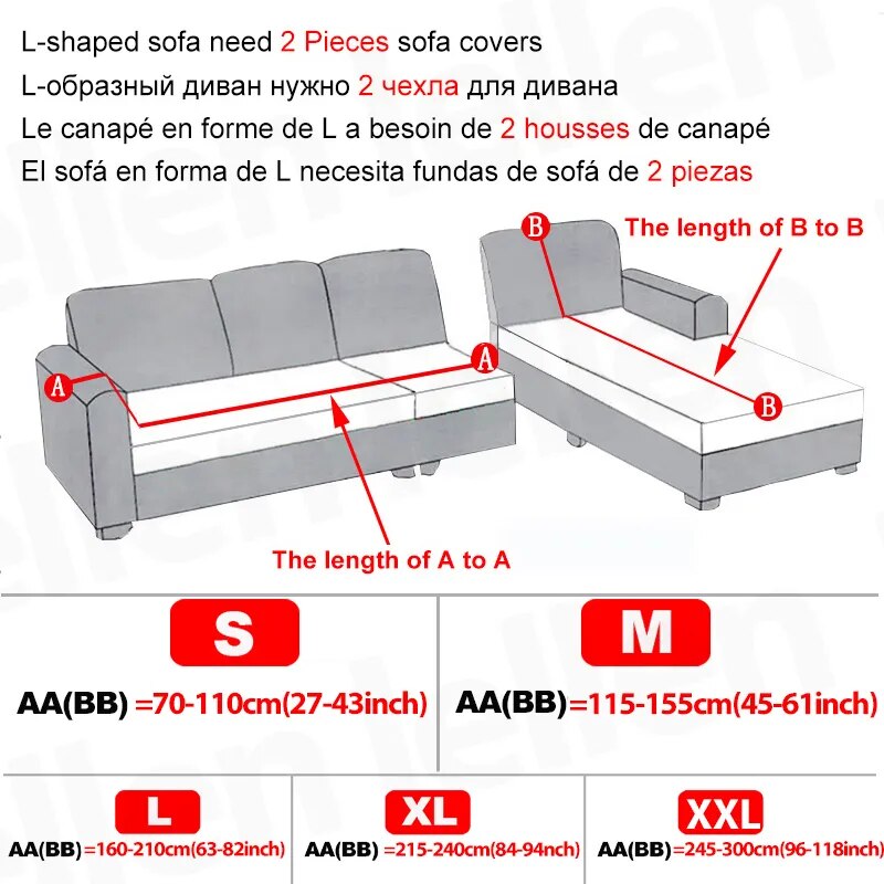 Waterproof Fabric Sofa Cover Stretch LShaped Corner Sofa Slipcover Antidirty Plaid Armchair